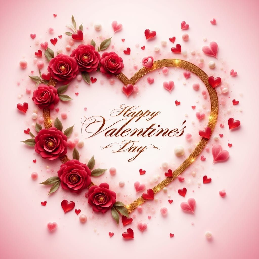 Romantic Valentine's Day Card with Roses and Hearts