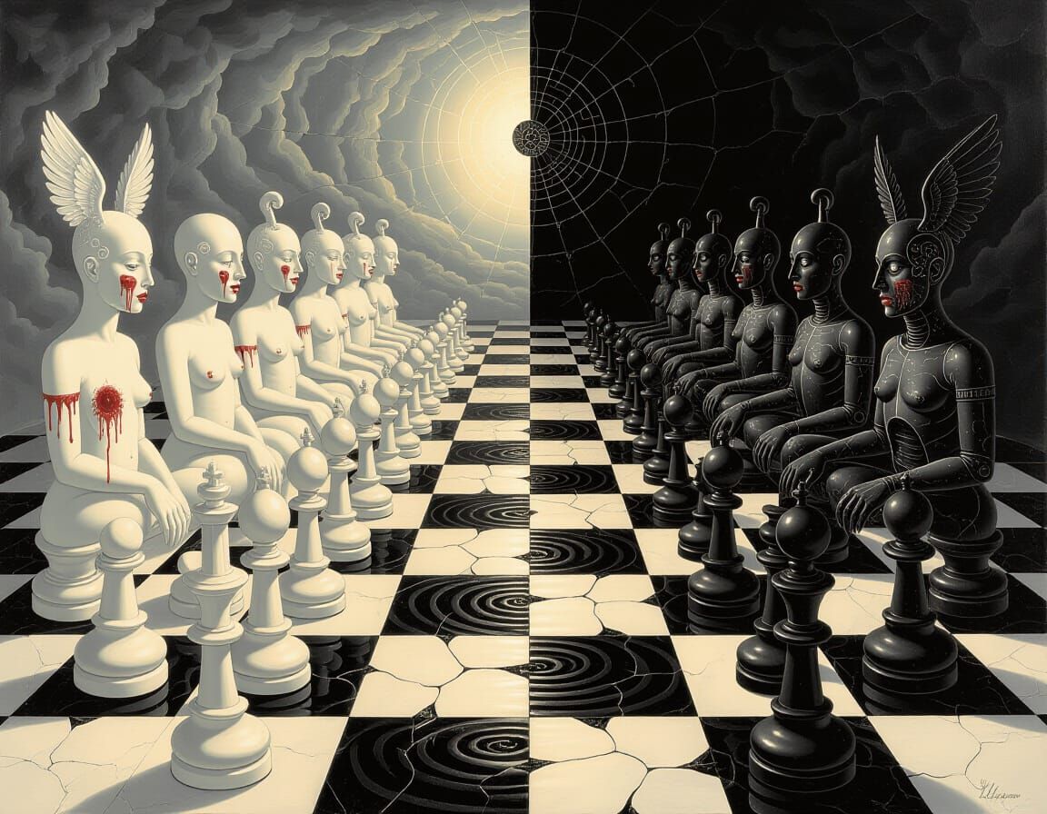 Surreal and fantastical chessboard scene  by @AVA