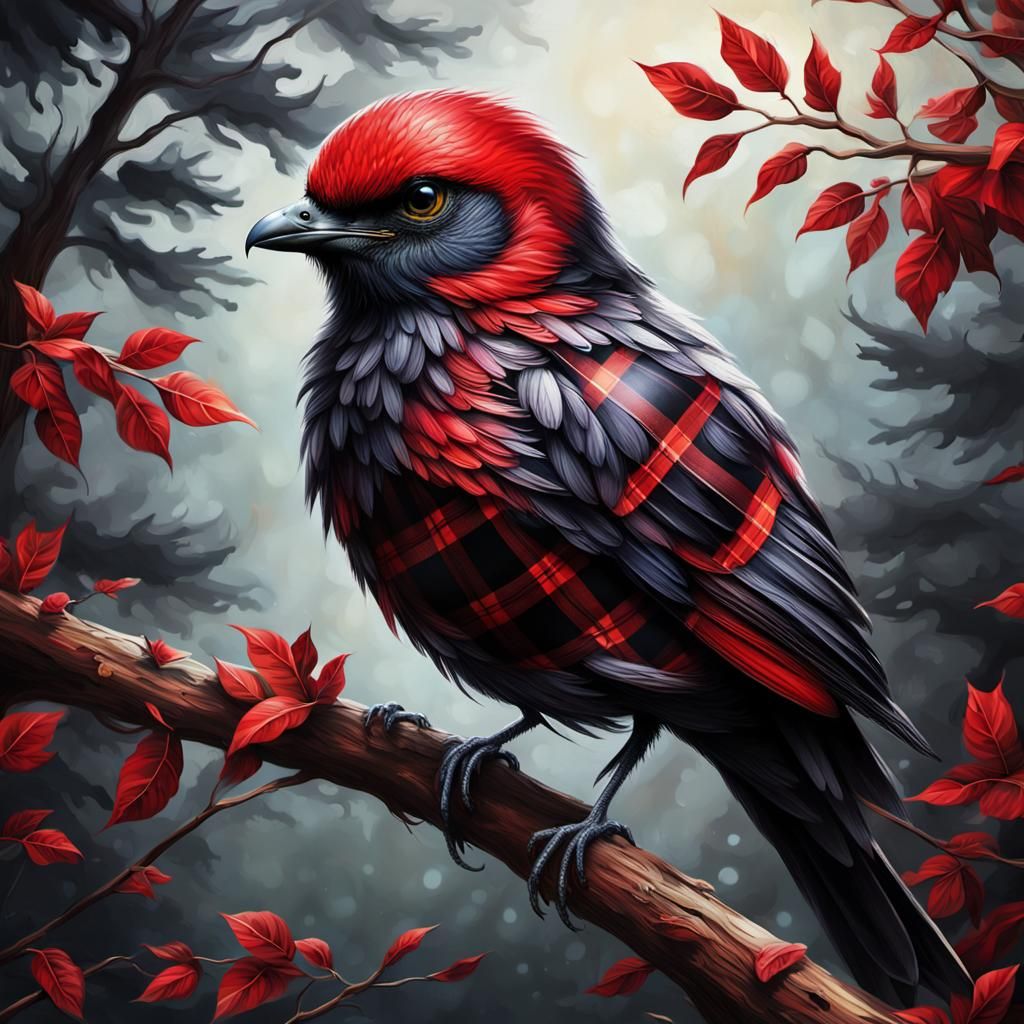 bird made of black and red plaid pattern  by @Bri-Bunny225