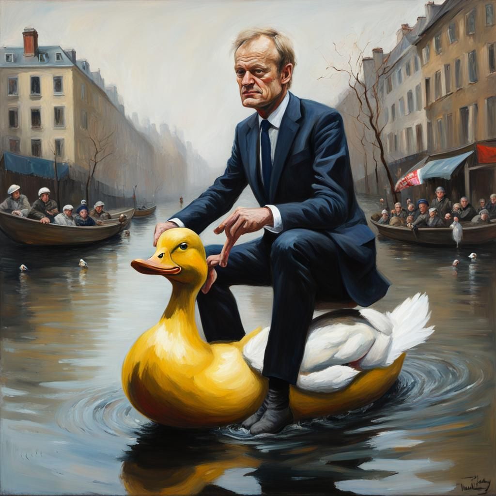 Donald Tusk riding a duck