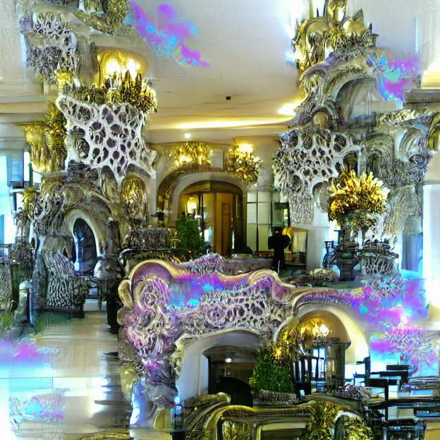 Ornate baroque shimmering fantasy hotel lobby Ito