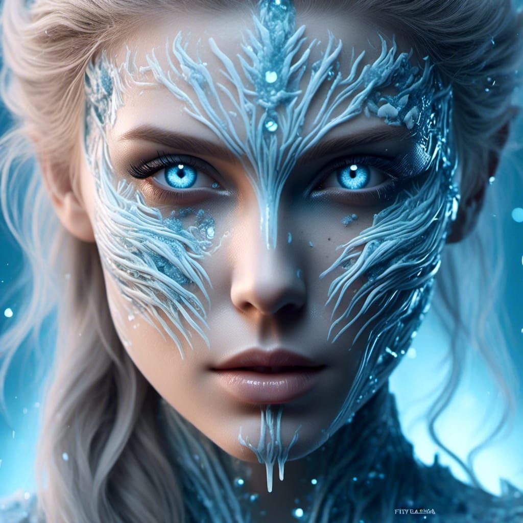 <lora:white hybrids:1.0> portrait of a woman, glowing icy blue eyes