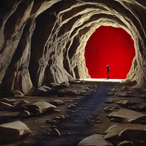 red queen from resident evil movie inside a ancient cave