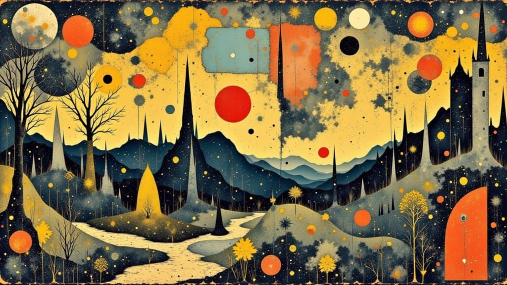 <lora:AkiDevineGoldCorvid:1.0>by wassily kandinsky, hieronymus bosch