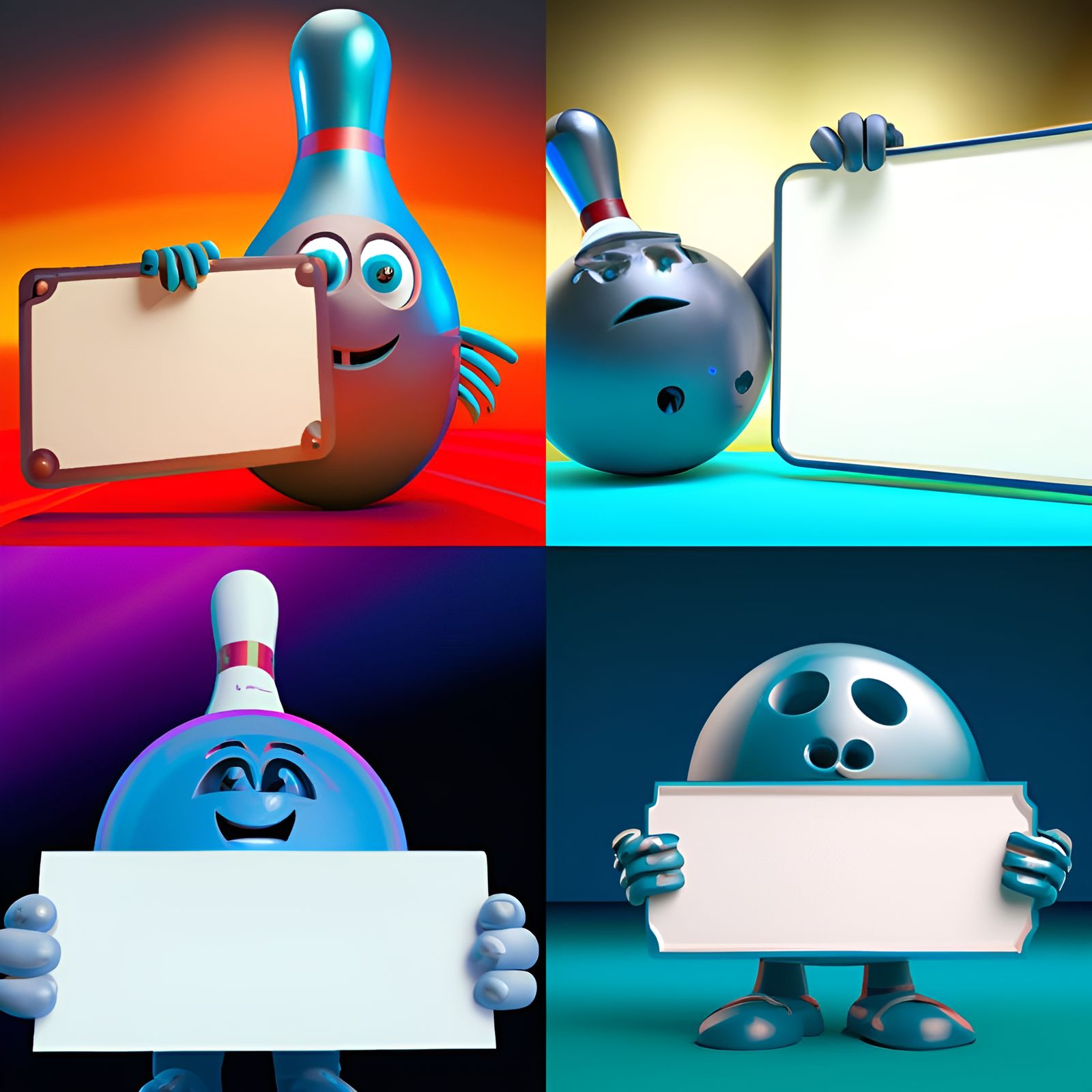 Bowling Ball Holding a Blank Sign