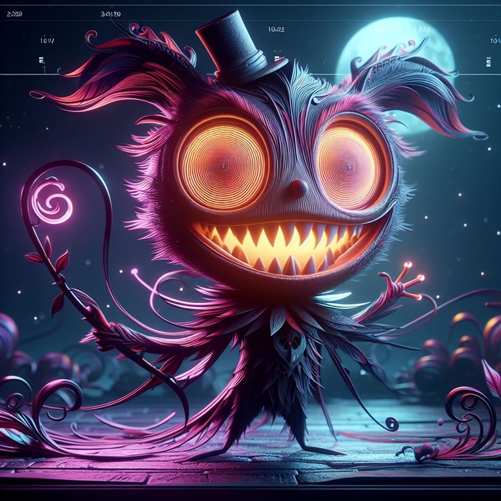 cartoon character with glowing eyes