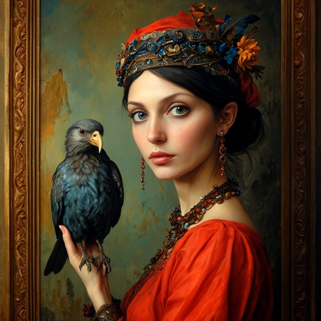 Photorealistic Portrait with Mythical Creatures in Surreal S...