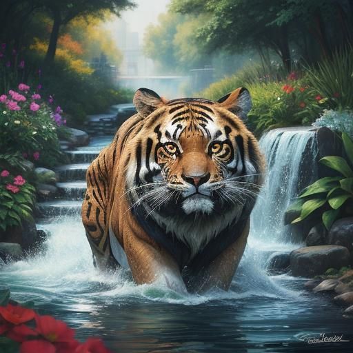 Tiger in Water - AI Generated Artwork - NightCafe Creator