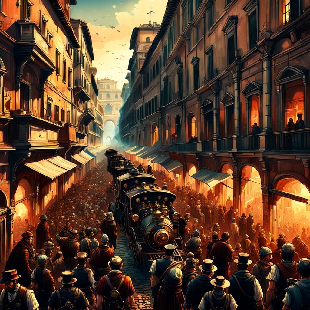 First exhibition of a train in Rome, circa 1840 - AI Generated Artwork ...