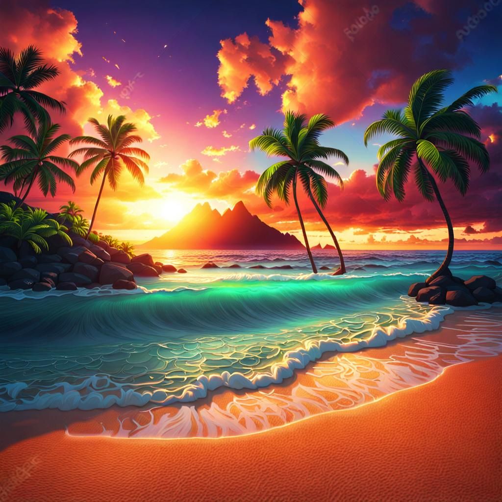 Beach sunset on the Hawaiian islands