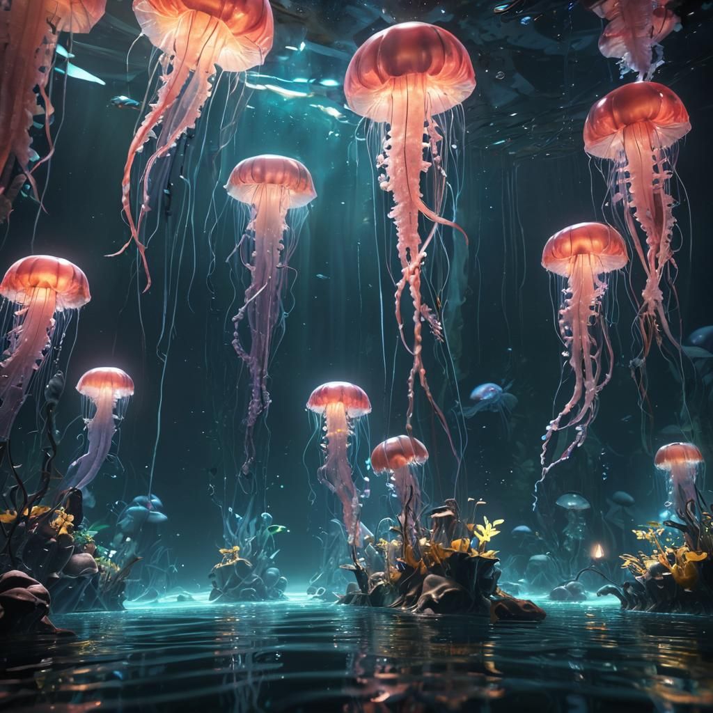 Ray Traced Bioluminescent Jellyfish #1321