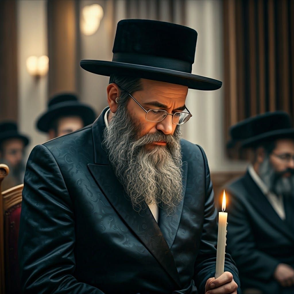 Chasidic Man in Prayer with Candle