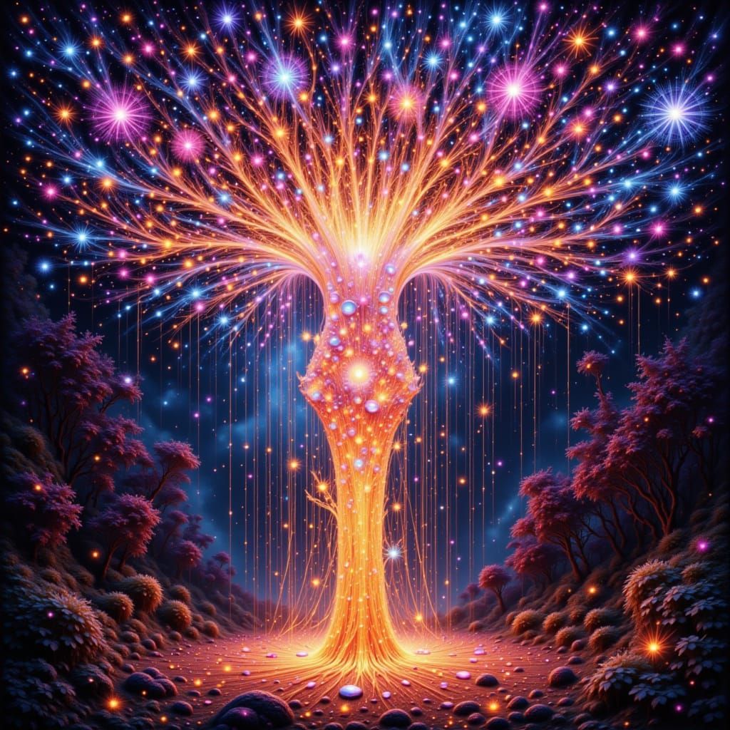 <lora:Bliss Fire:1.0> EXQUISITELY BEAUTIFUL EXTREMELY INTRICATE ABSTRACT IMPRESSIONIST PAINTING BLISS FIRE CUBIC DRIPPING MACRO DEW DROPS HY...