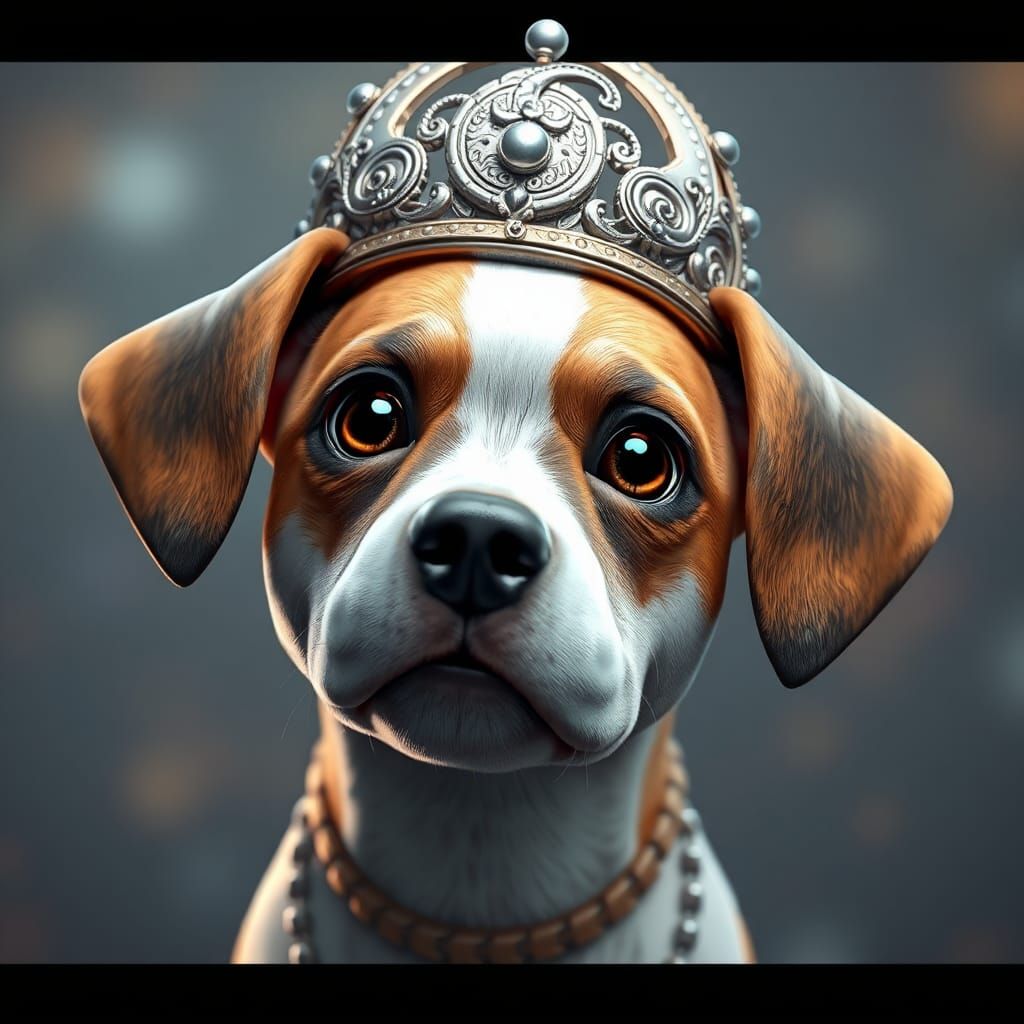A jack russell dog wearing a studded moon crown