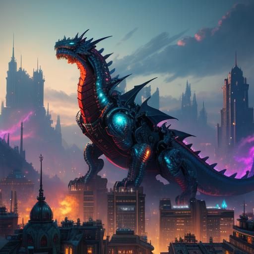 Mechanical Dragon Burns Candy City: Fantasy Concept Art