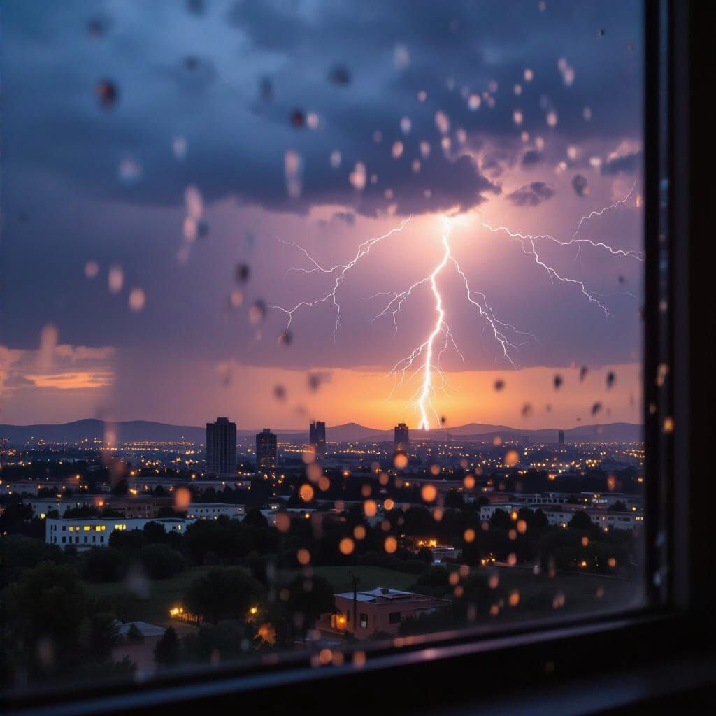 Dramatic Thunderstorm Seen Through Wet Window