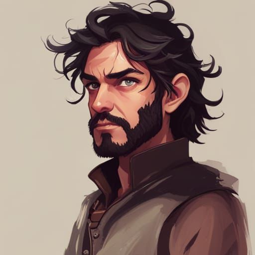 male halfling explorer with curly black hair and happy - AI Generated ...