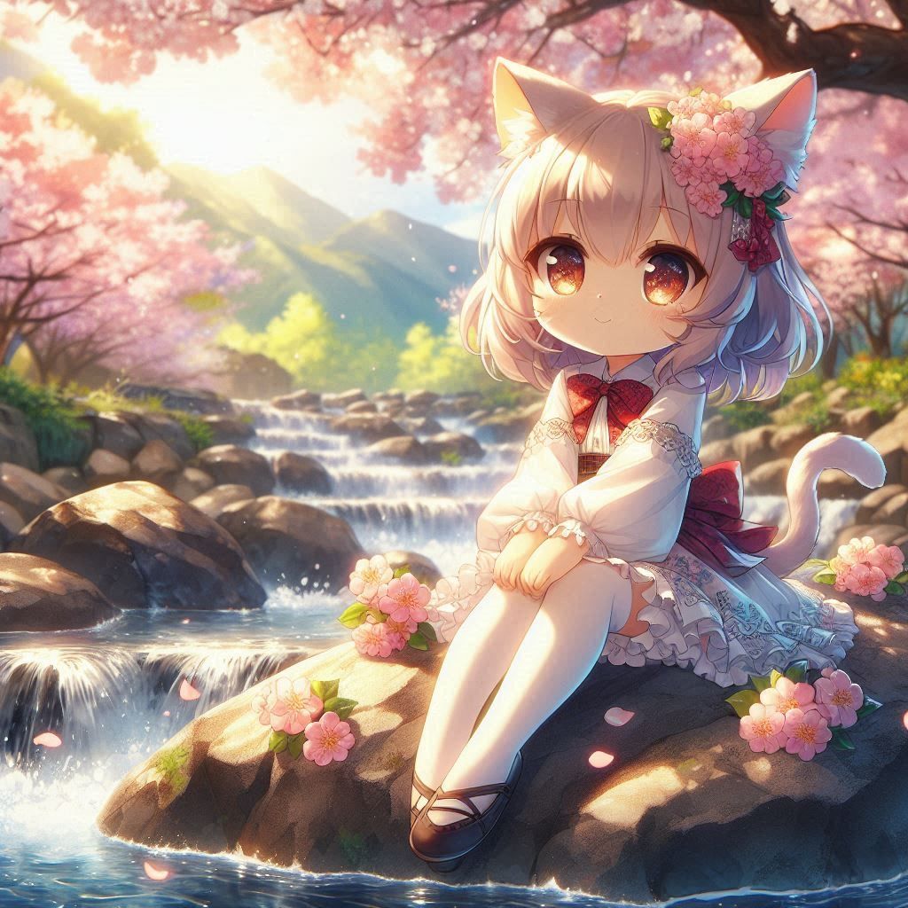 Cat girl enjoys the river by artist DOOFY