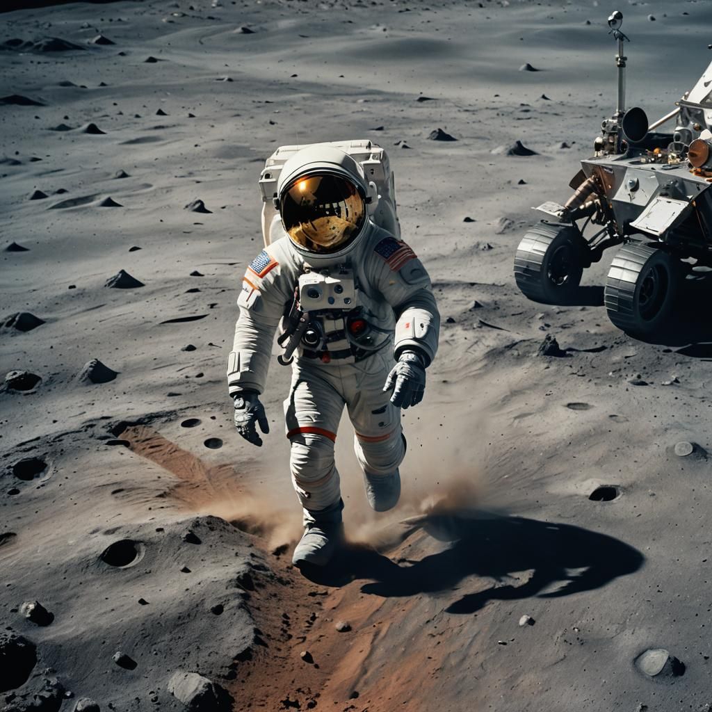 Astronaut on the Moon in Vibrant Oil Painting