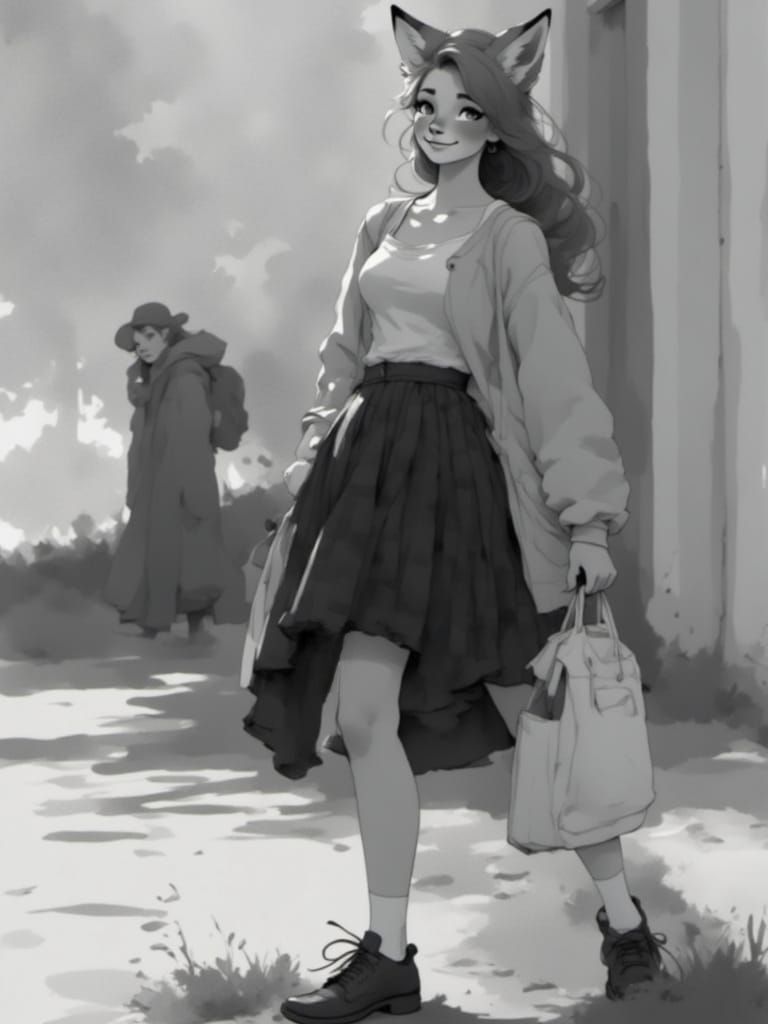 Fox-girl Vixen walking home for the convenience store