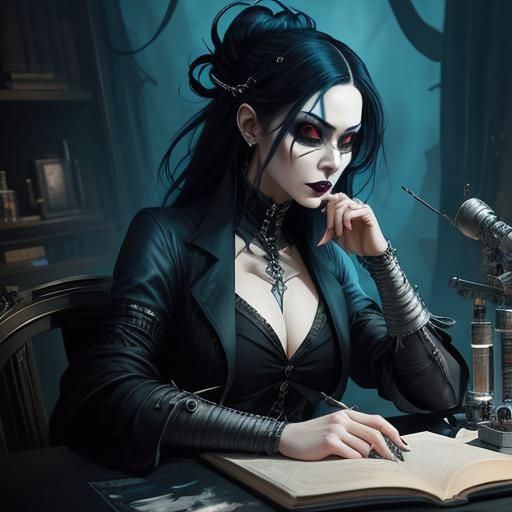crazy Goth girl dressed as a Scientist