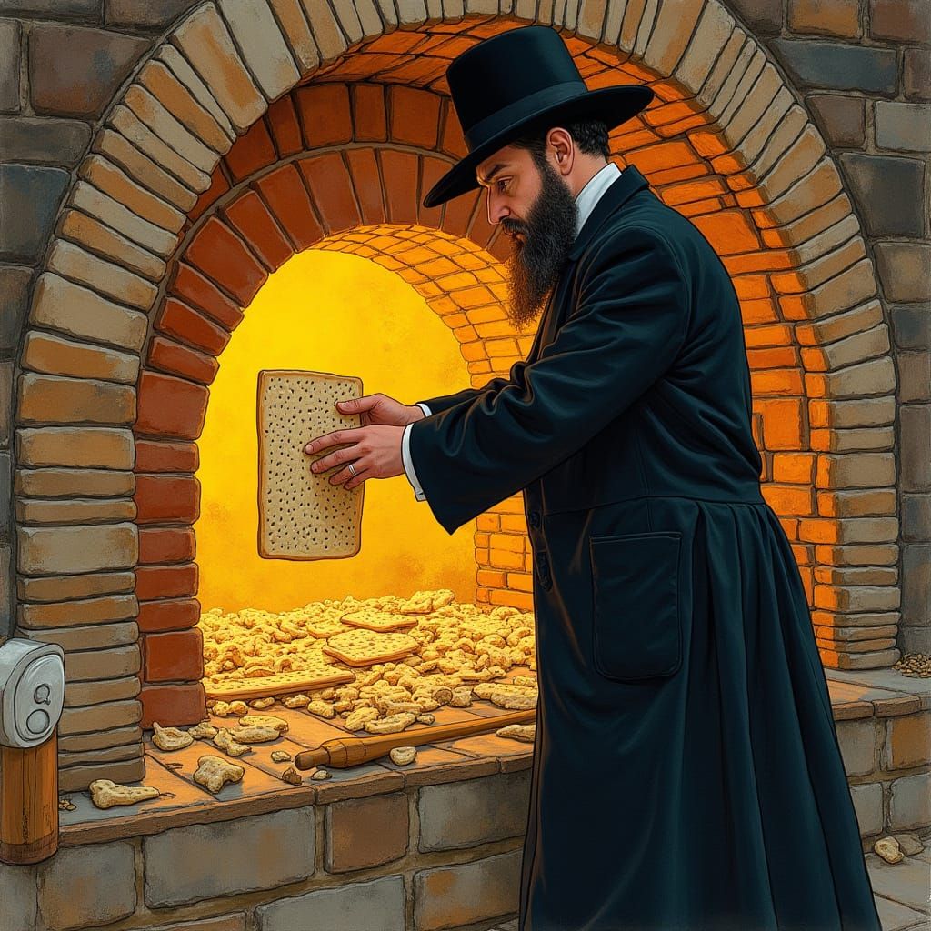 Hasidic Man Prepares Traditional Jewish Bread in Whimsical F...