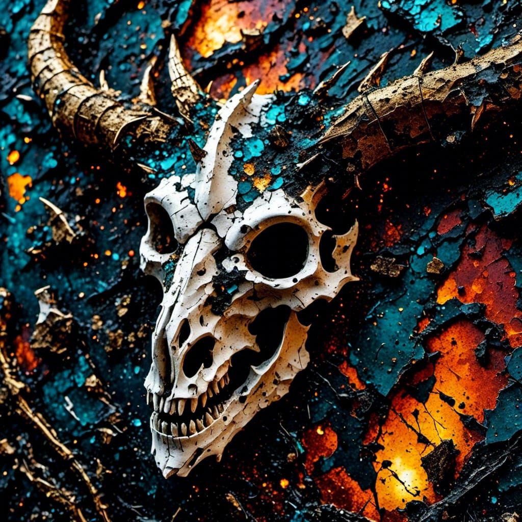<lora:Decrepit Rust:1.0> goat skull