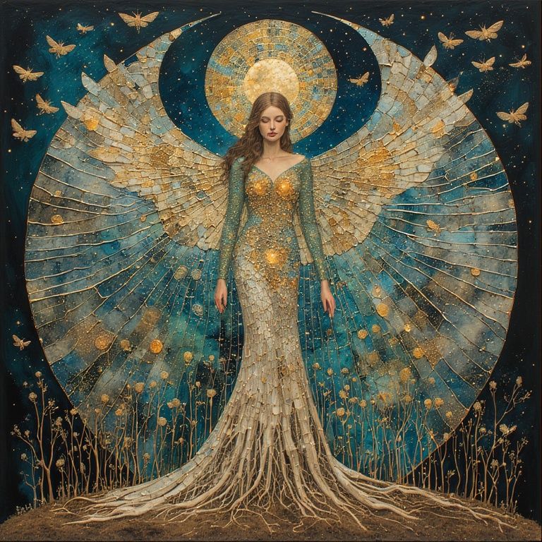 She rises from a dark forest floor, blossoming like a tree w...