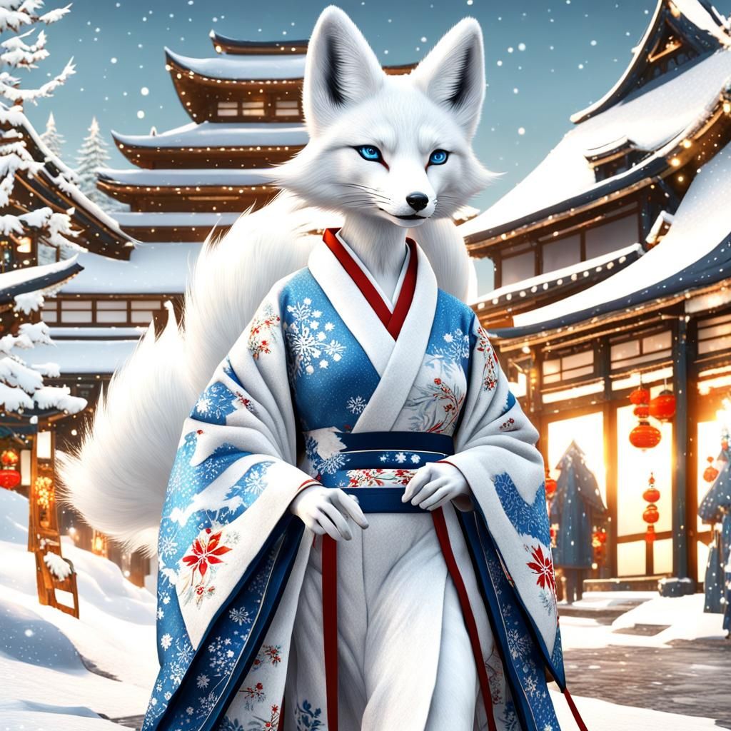 white anthropomorphic female arctic kitsune (with a fox head:1) and ...