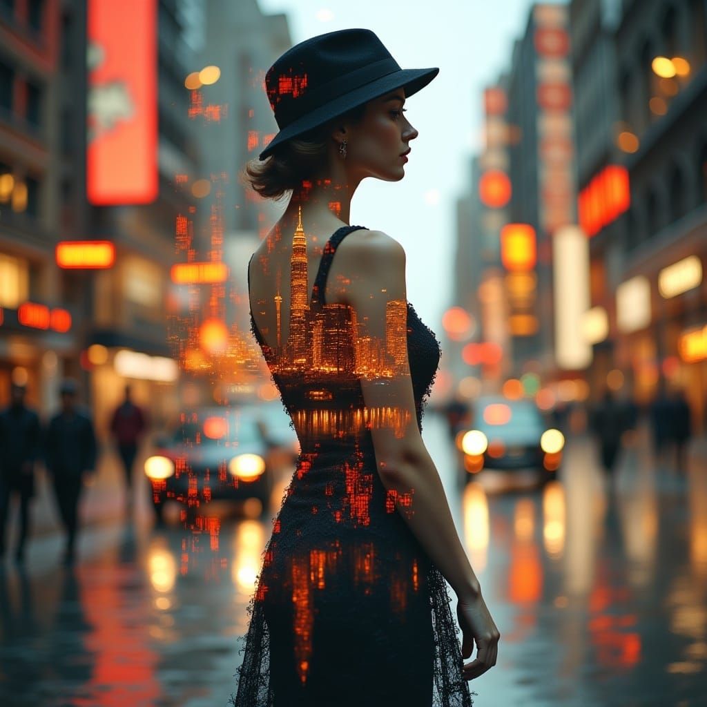  <lora:MJ6-1 DExposure:1.0> Double exposure photography of a vintage photograph+a modern setting