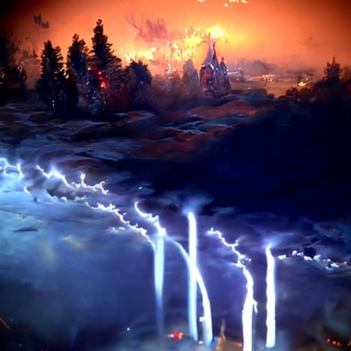 humongous lightning strike on desolate plain at night