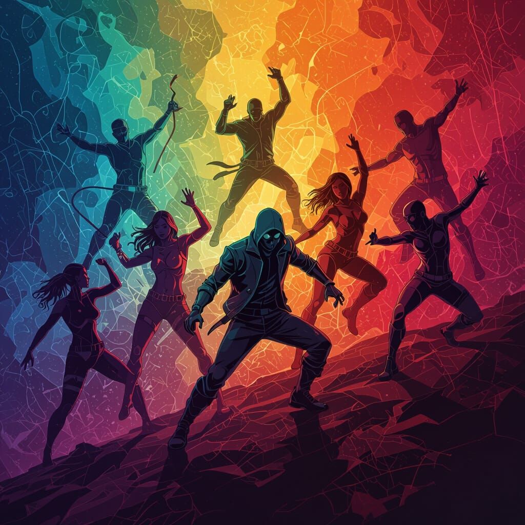 Dynamic Figures Outline Drawing in Fantasy Art Style