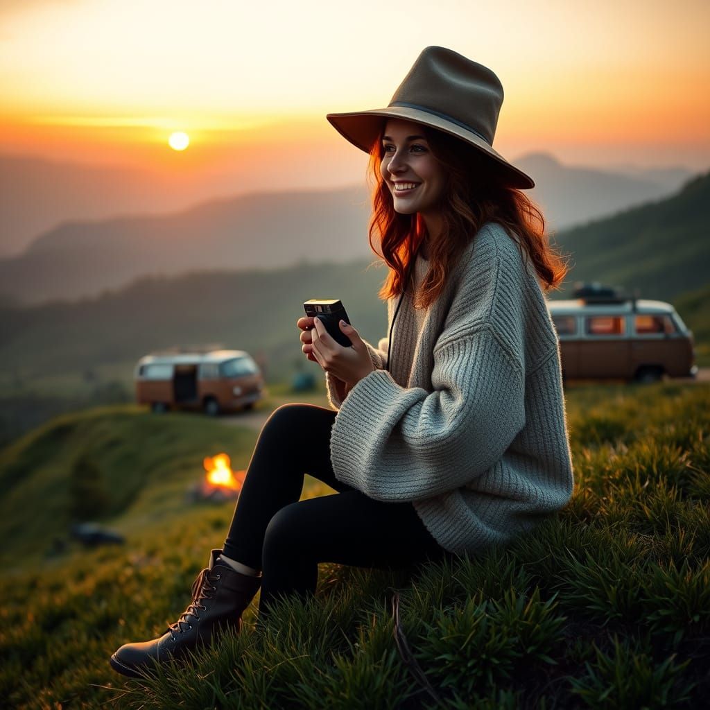 Golden Sunset on a Hillside Dreamscape