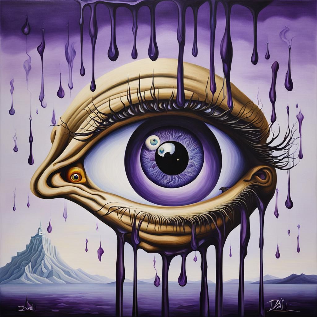 Surreal Eyes Crying Purple Tears as Dreamlike Art