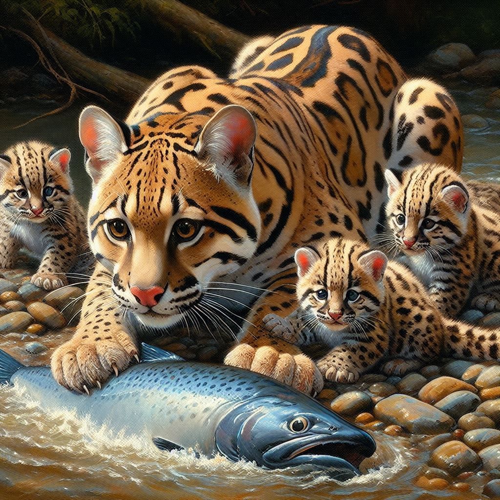 Maman ocelot et bébés