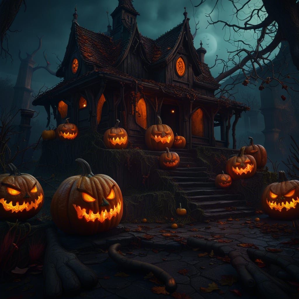 Hunted House with sad pumpkins