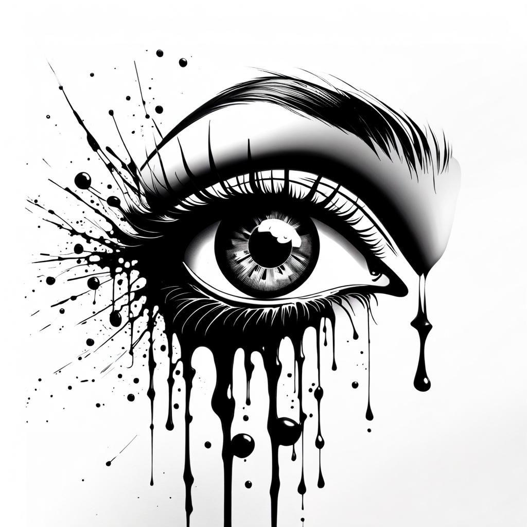 Monochrome Ink Splatter Art of a Human Eye