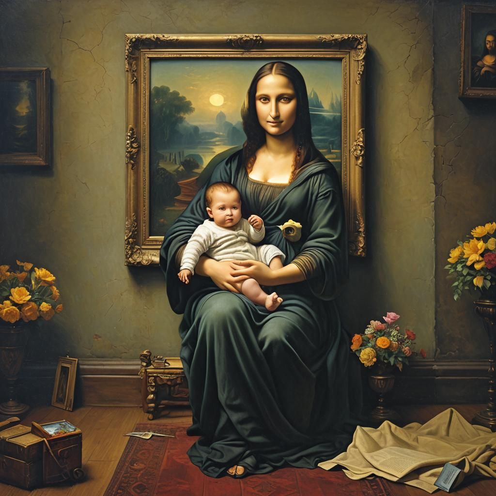 Mona Lisa with a baby in her arms,