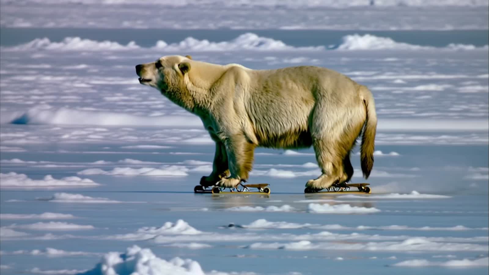 One big, happy, white Polar Bear is skating on the ice