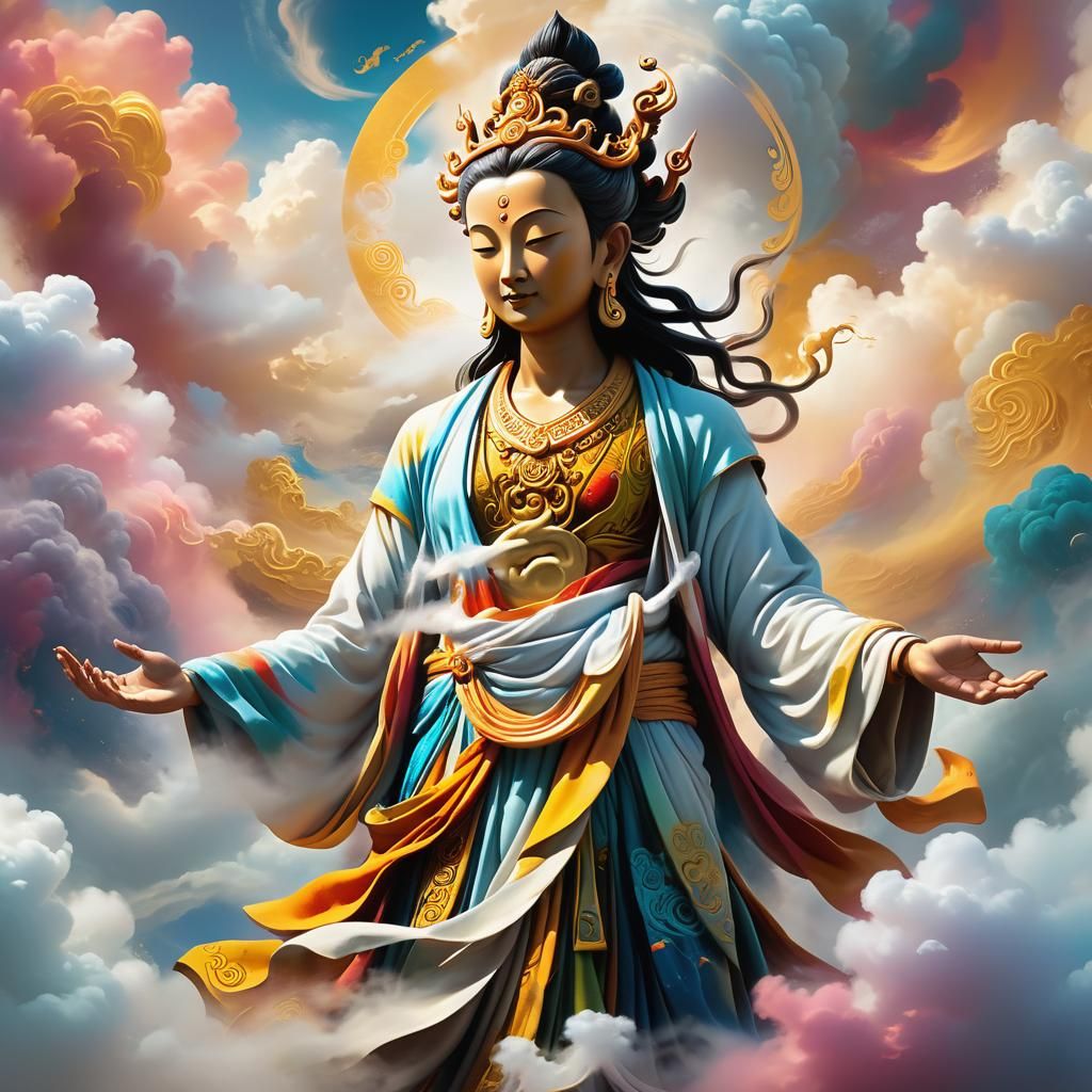 Bodhisattva in Ethereal Clouds: Digital Matte Painting
