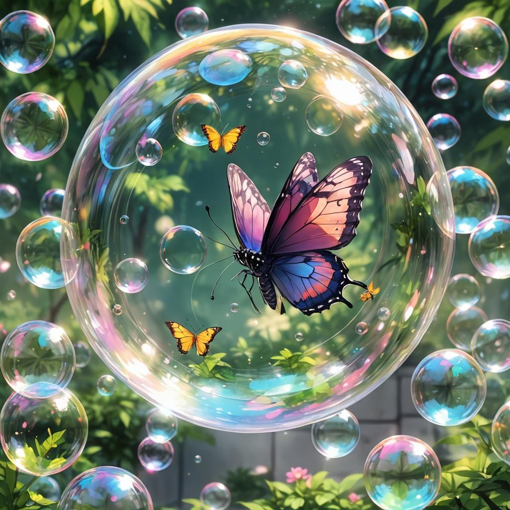 Butterfly in Bubble: Anime-Inspired Manga Art