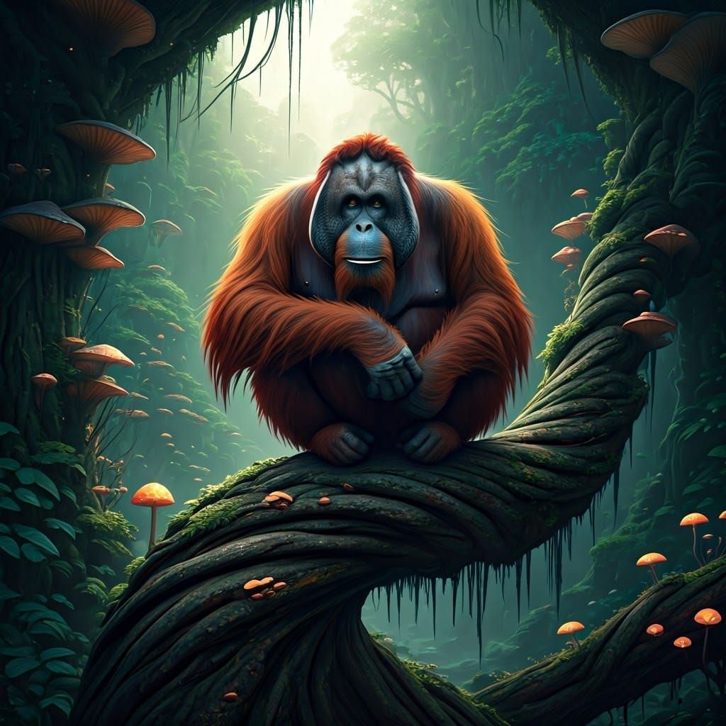 Orangutan in Surreal Landscape, Digital Matte Painting