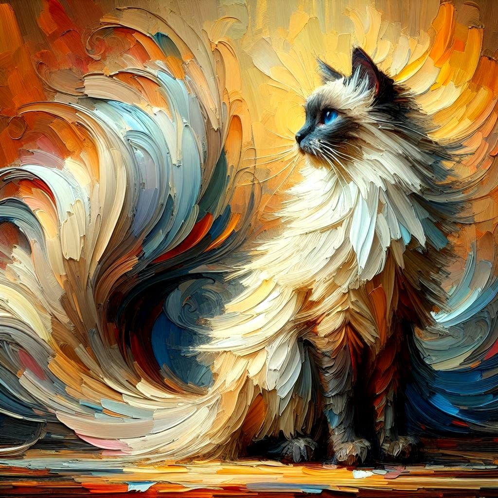 Siamese Cat. impasto painting.