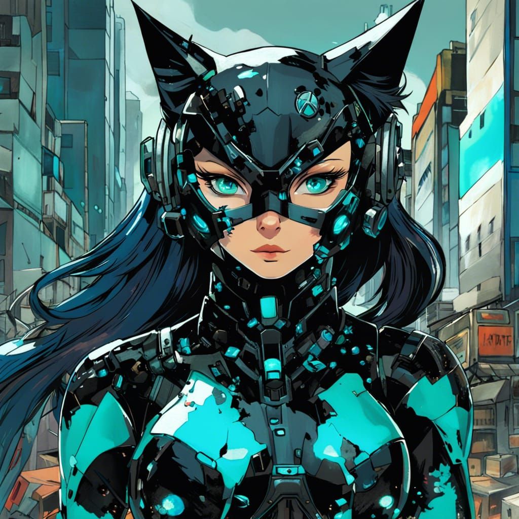 Black Aqua Mehca Catwoman AI Generated Artwork NightCafe Creator