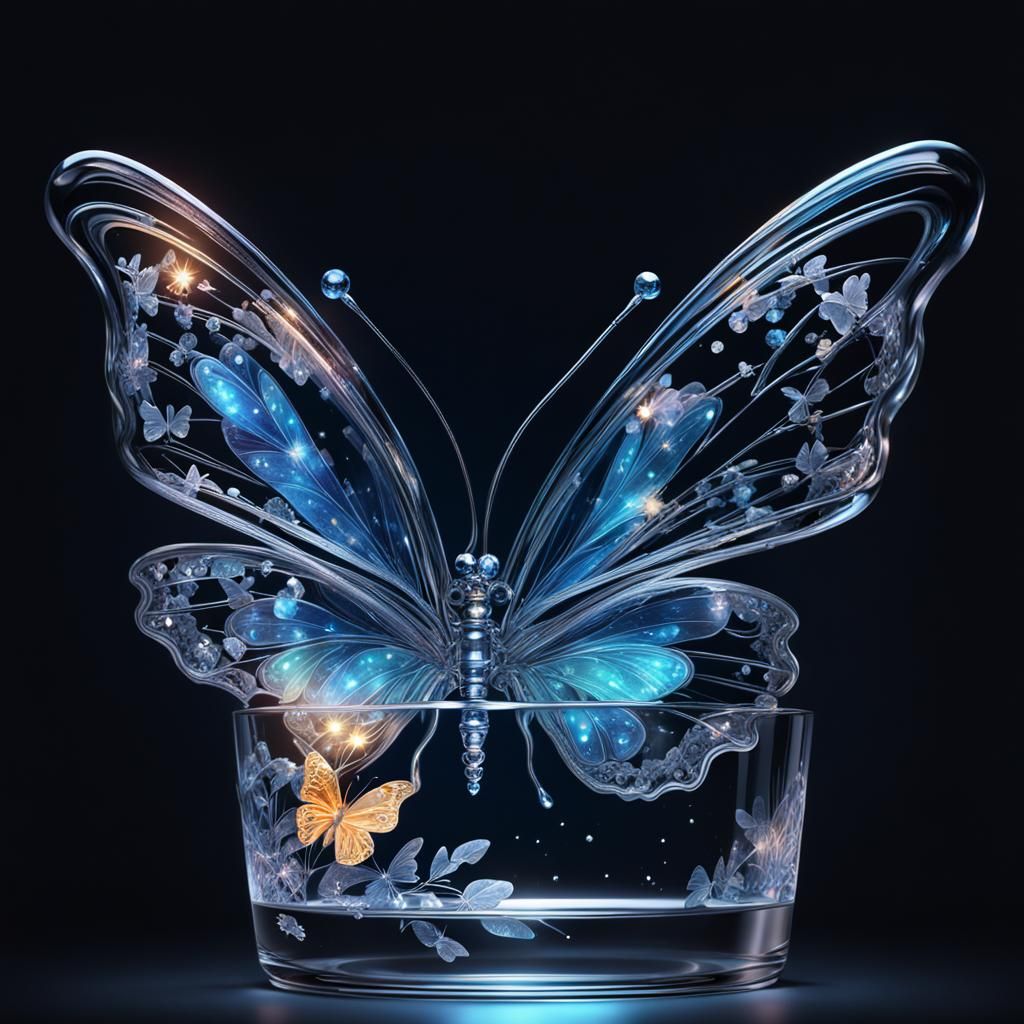 A night sky. A delicate ethereal (crystal butterfly:1.5) sip...