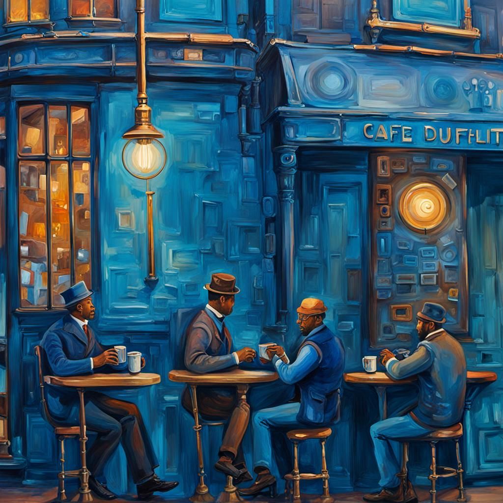 Vintage Café Scene A cozy Parisian café in the 1920s, with patrons