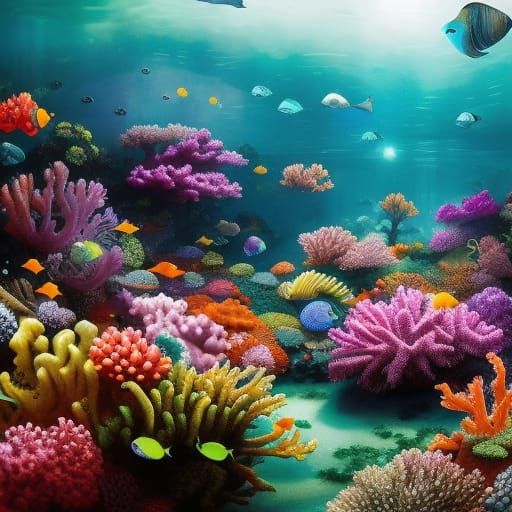 Colorful coral reef and fish