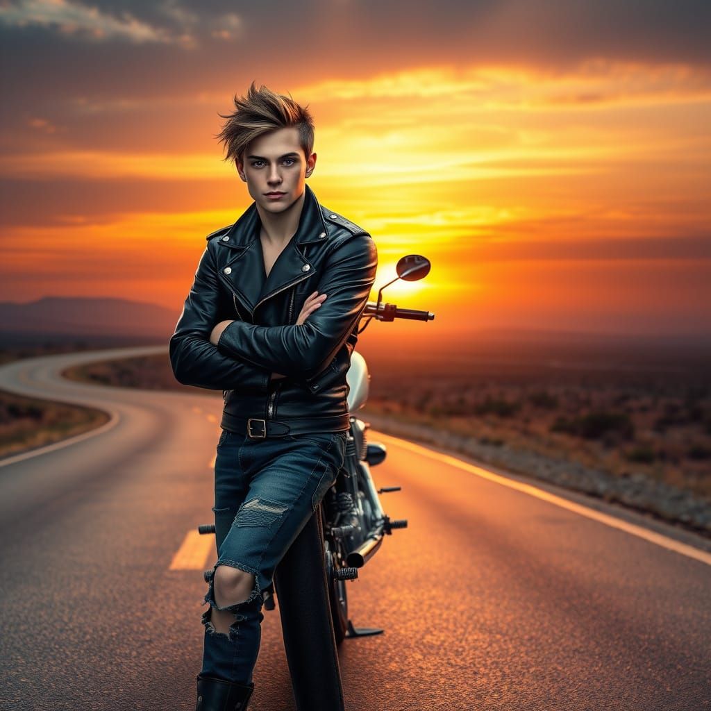 Sunset Rider: Photorealistic Motorcycle Scene in Fantasy Sty...