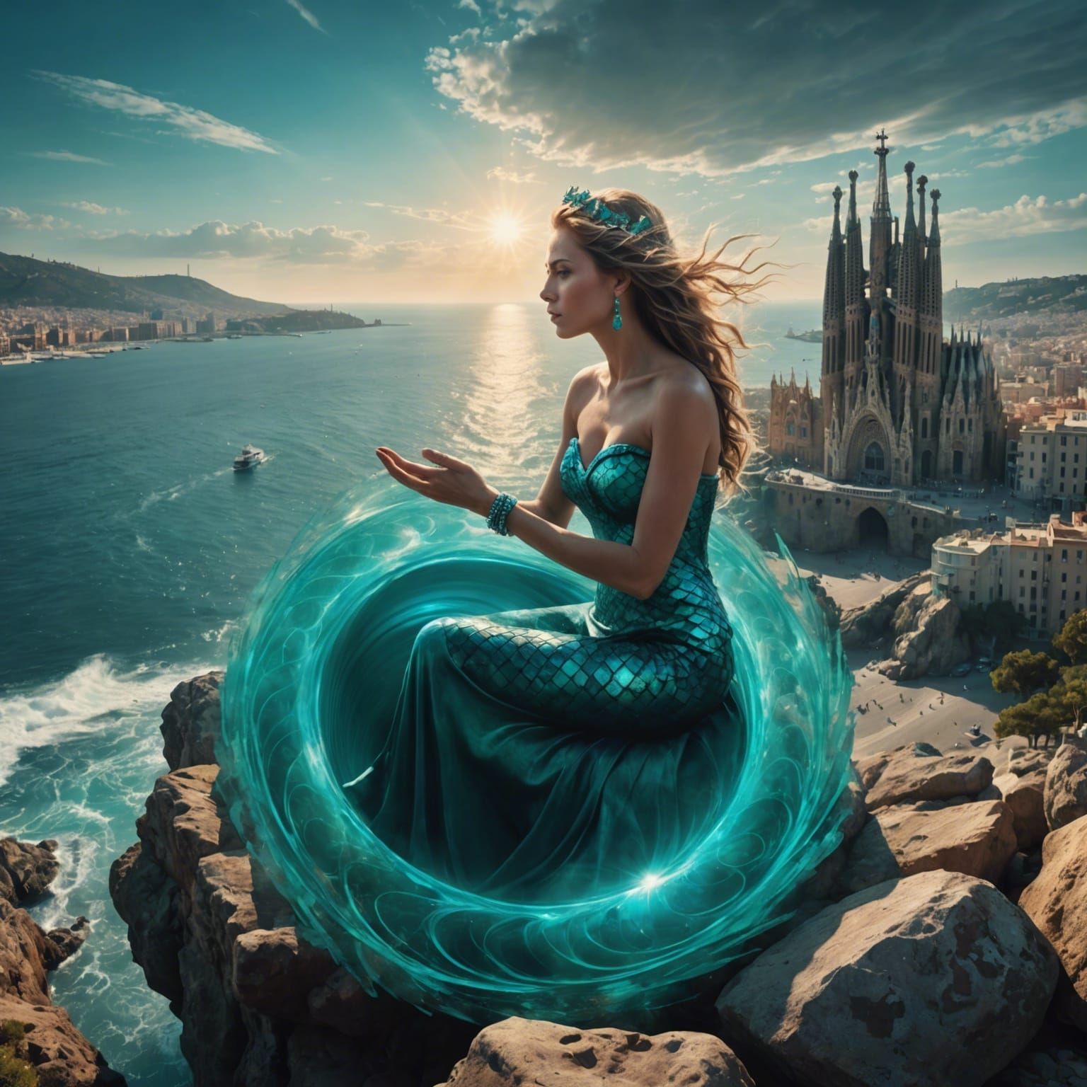 A mermaid sitting on a rock