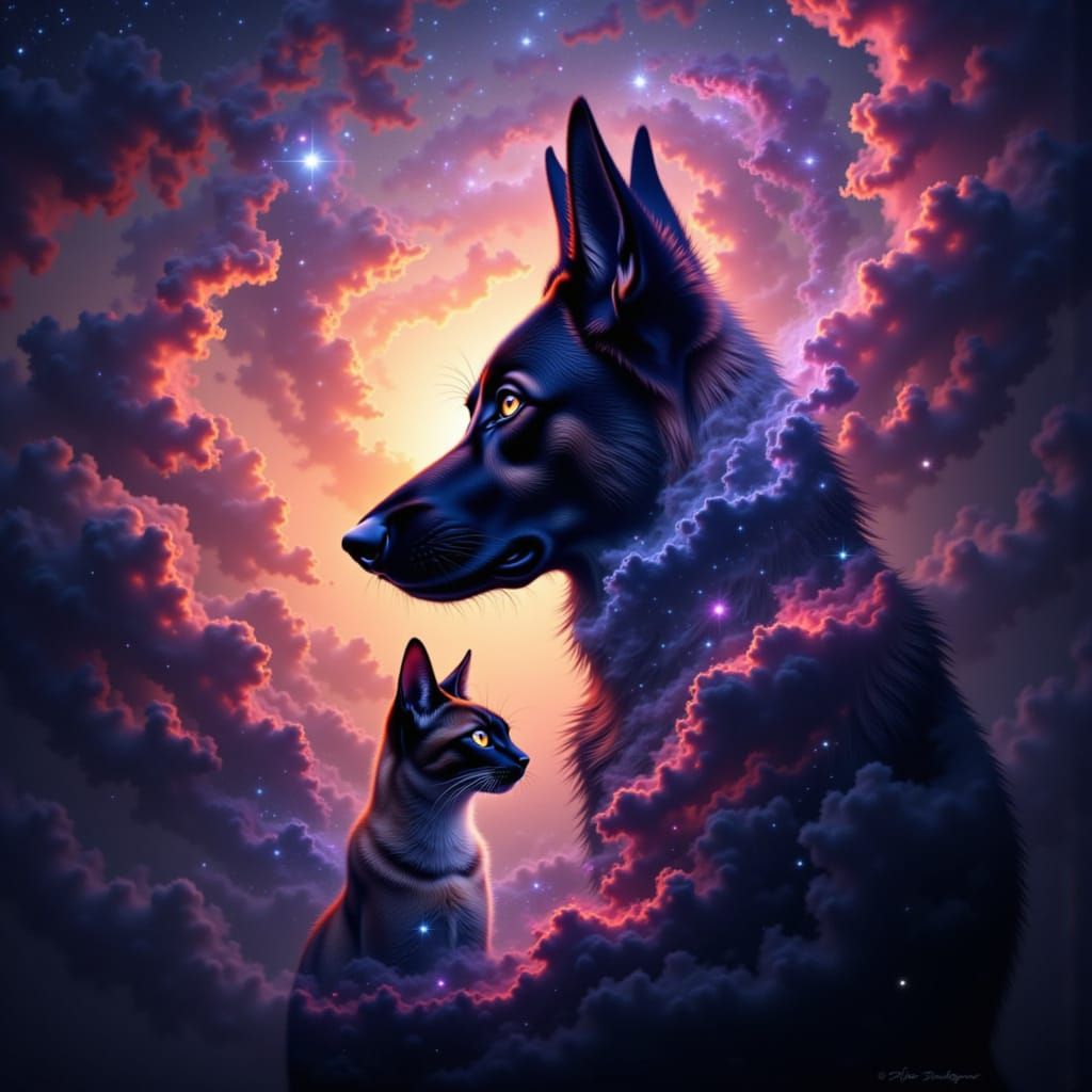 DEXP, double exposure of a dog and a cat. <lora:The DeXp of Red:1.0>